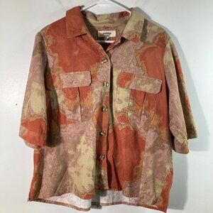 Womens Porridge Anthropologie Corduroy Button Shirt Orange Tan Mottled XL Cotton